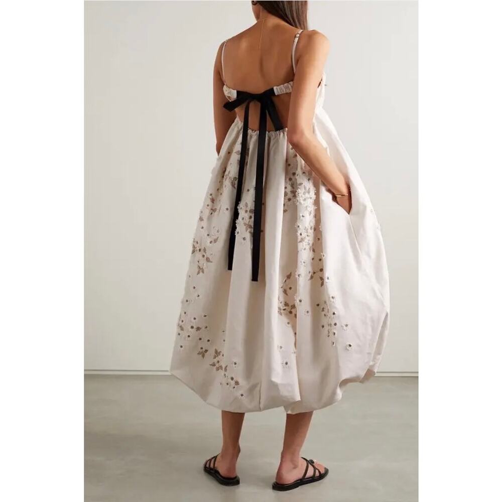 Agua by Agua Bendita Cream Midi Dress with Subtle Gold Floral Embroidery - Picture 2 of 10
